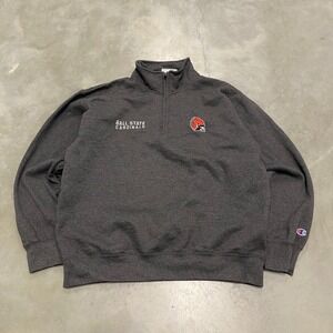 Champion Ball State Cardinals Quarter Zip Sweatshirt Mens Large Gray Pullover
